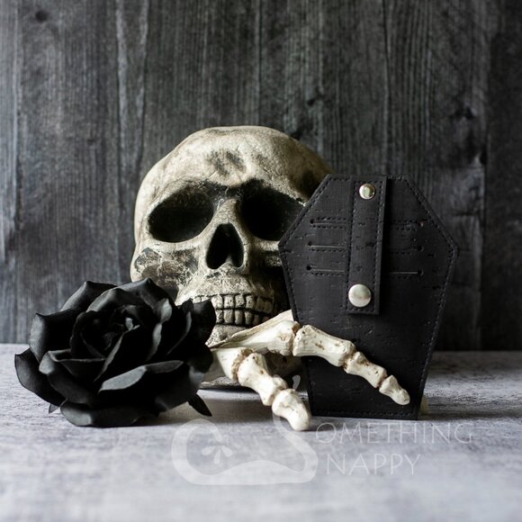 Something Snappy Handbags - Something Snappy Love Me Dead Small Black Cork Coffin Wallet